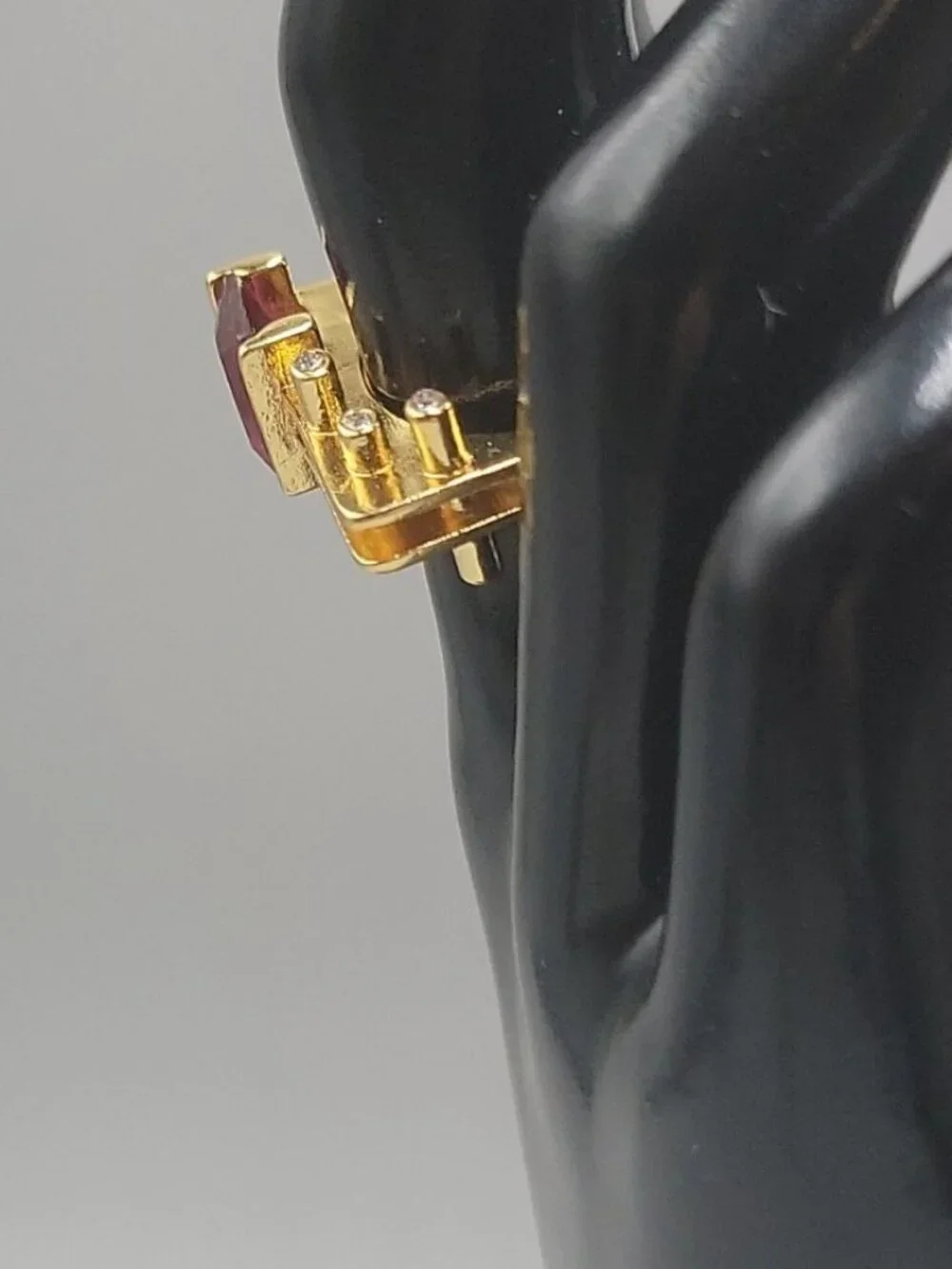 VTG Gold Vermeil Geometric Statement Ring Emerald Cut Pink Red Crystal 925 8.6
